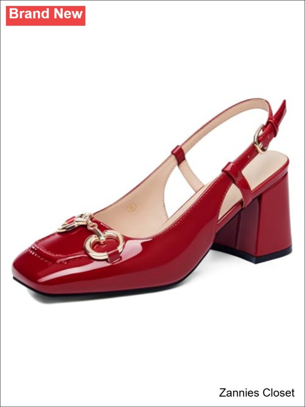 ✨ Slingback Block Heels Closed Square Toe Dress Work Shoes Slip on Buckle Strap